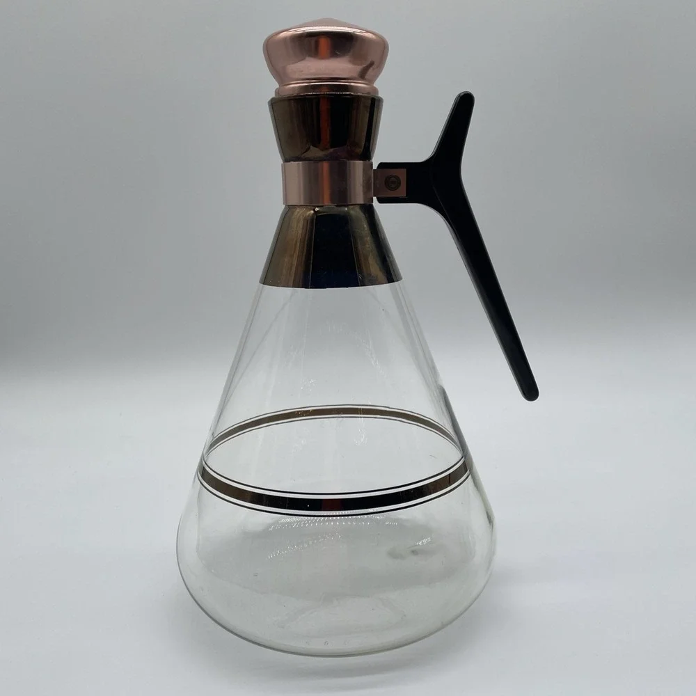 Vintage Inland Glass And Copper Coffee Pot Carafe 11 3/4